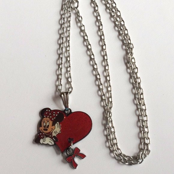 Vintage Disney Minnie Mouse Charm Necklace Silver Plated Enamel Disneyana 20" - Picture 6 of 8